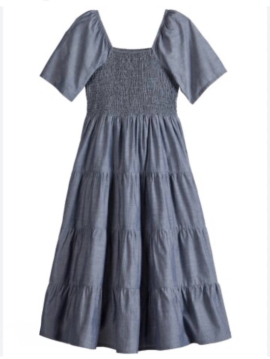 Ella Simone Dresses & Skirts - Ella Simone Blue Cotton Chambray Smocked Tiered Midi Dress 3X
